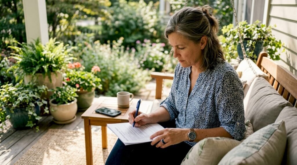 Agent reviewing mold remediation report at home table