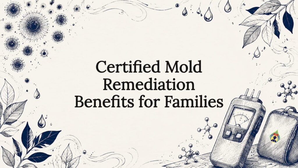 Decorative title card with mold and moisture illustrations