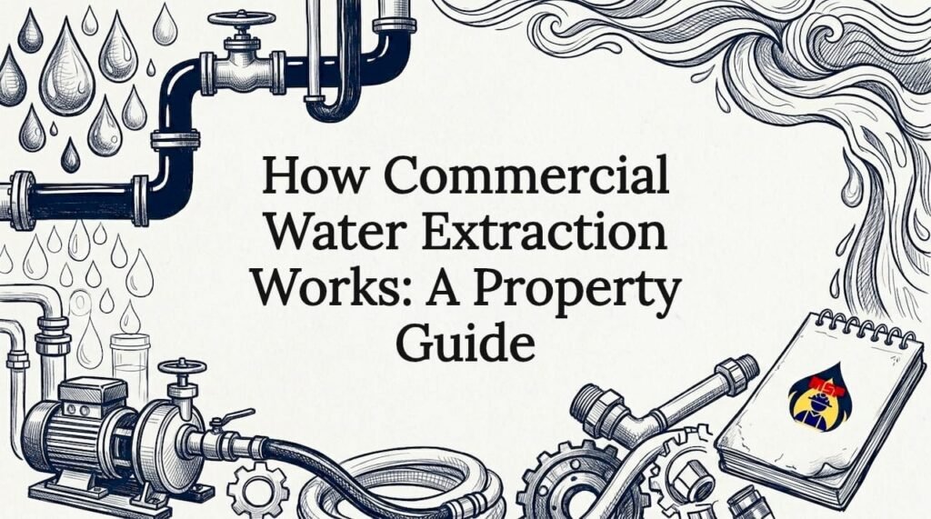 Decorative title card illustration with water and tools
