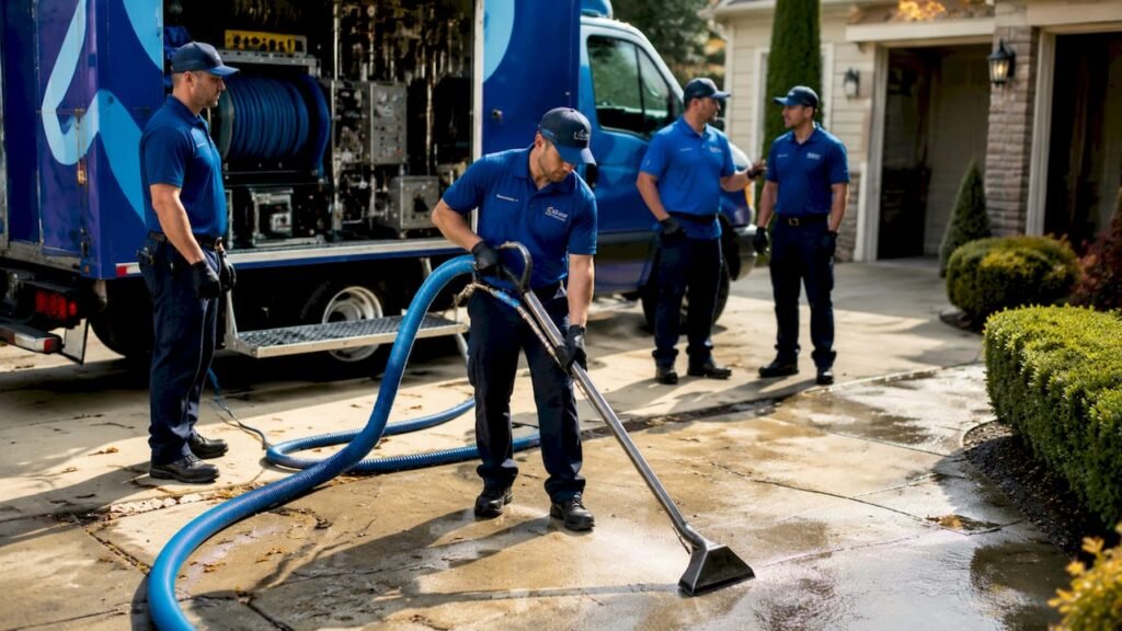 Master Service Pro crew operating truck mounted carpet cleaning system