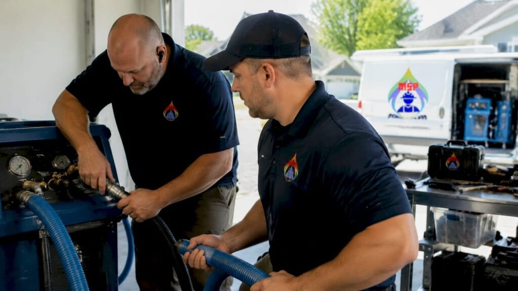 MasterServicePro crew with mold remediation truck and equipment