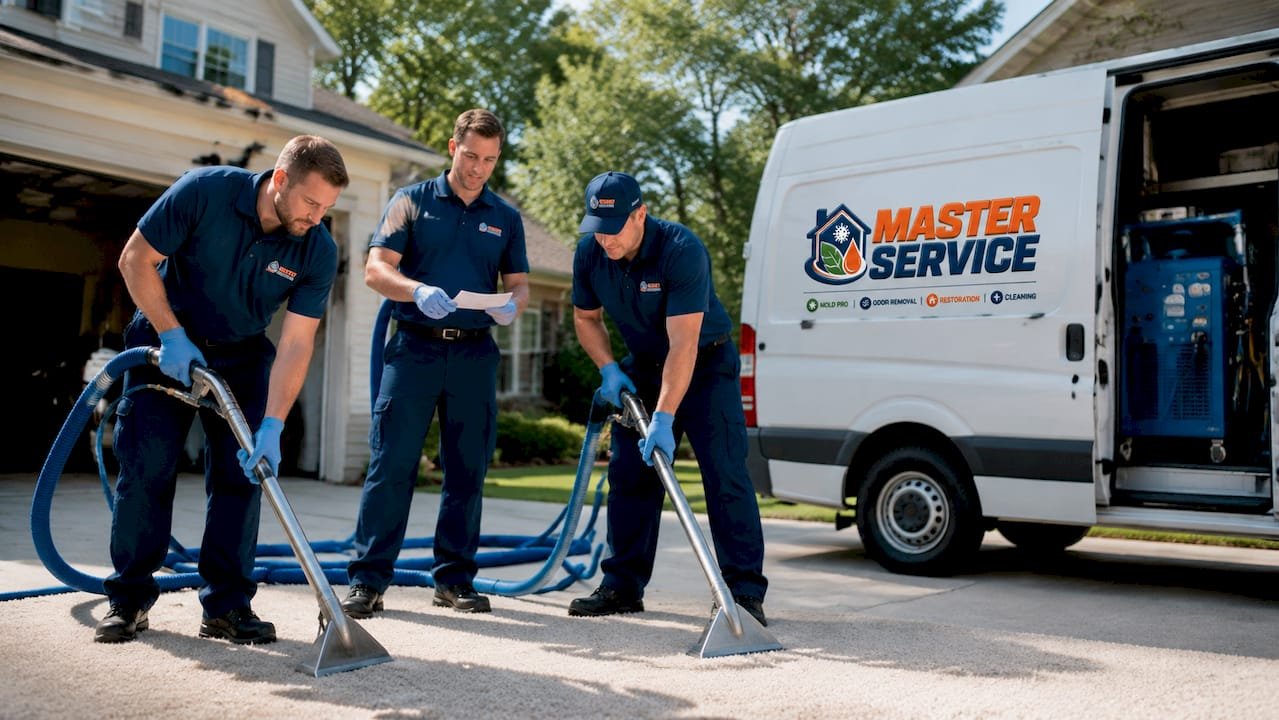 MasterServicePro mold remediation crew at work outside home